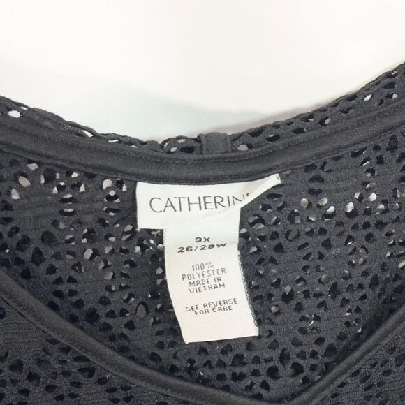 Catherines Plus Size 26W 28W Swim Cover‎ Up 3X Black Lace Hooded Pockets 1471 - Picture 7 of 8